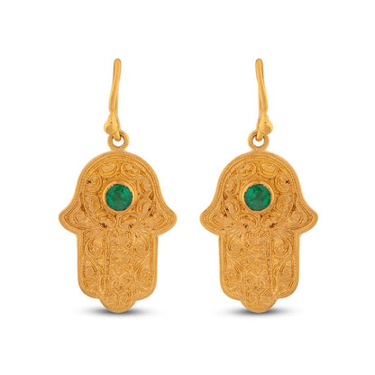 Hamsa Earrings Emerald