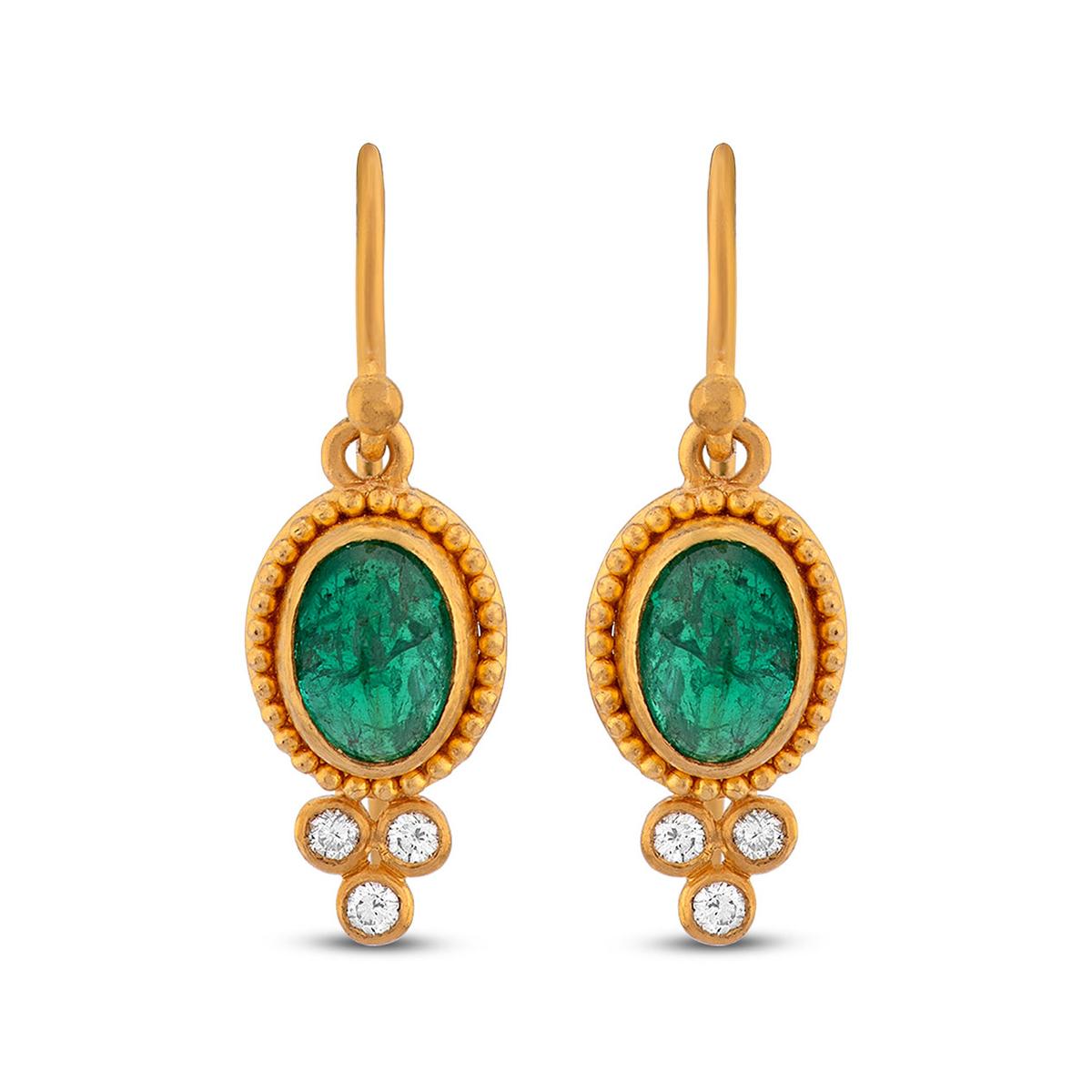Emerald Cabochon Earrings with Granulation