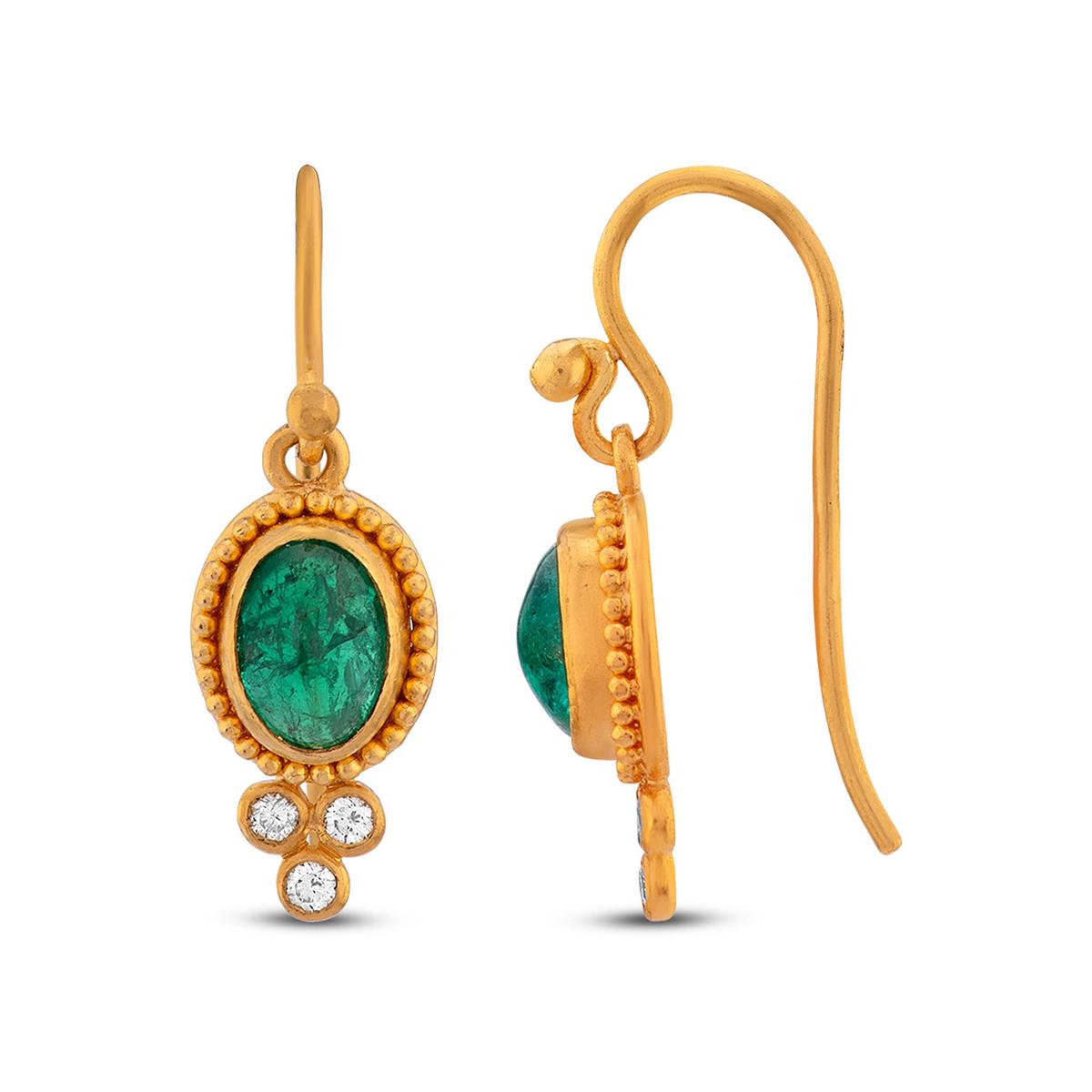 Emerald Cabochon Earrings with Granulation