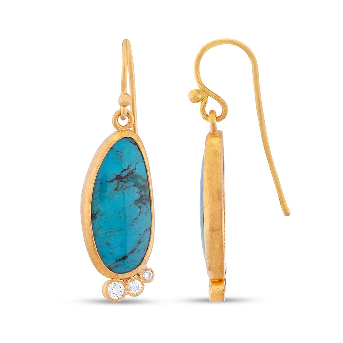 Turquoise Earrings with 3 Diamonds