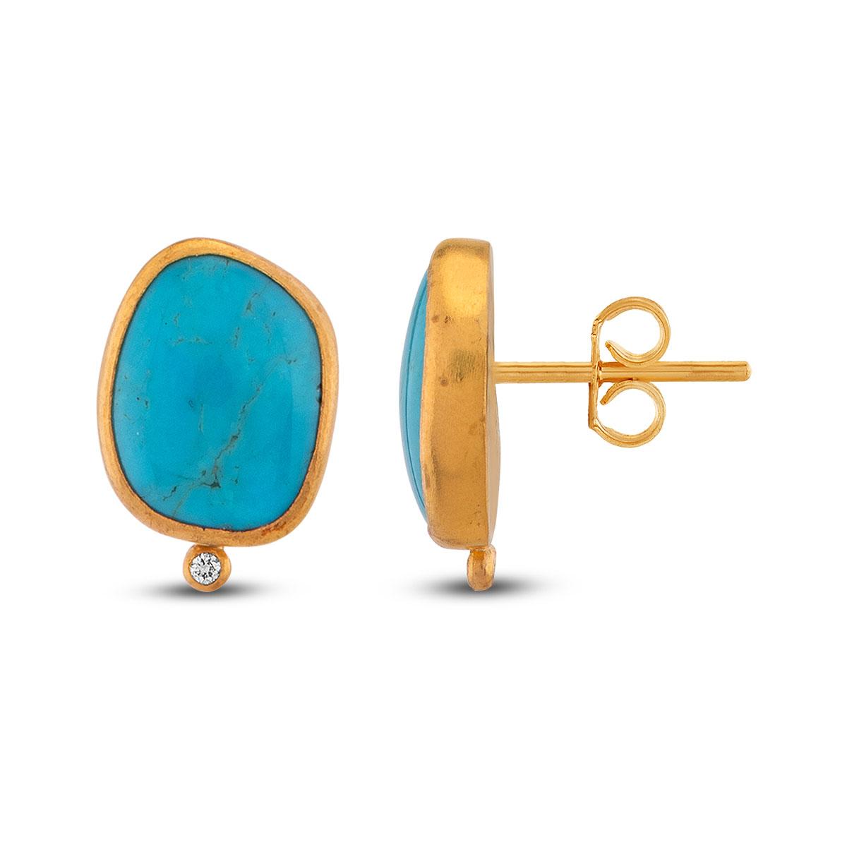 Turquoise Stud Earrings with Diamond