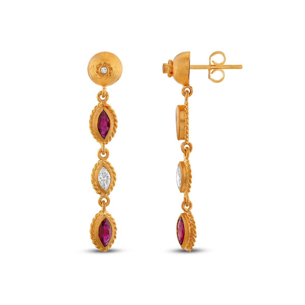 Marquise Ruby & Diamond Earrings
