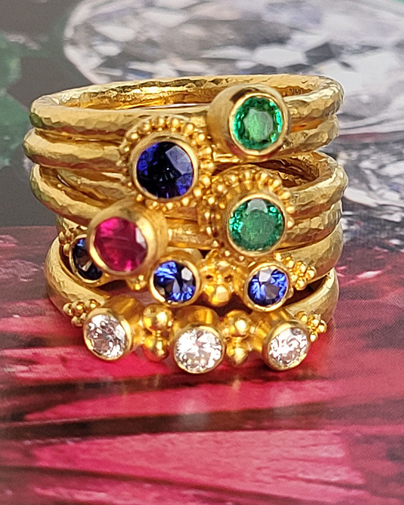 Granulated Stack Ring - Ruby