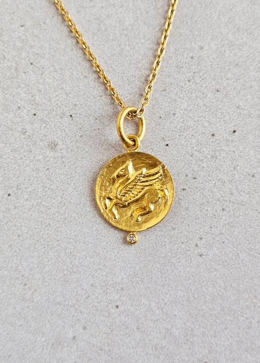 Pegasus Coin Pendant with Diamond