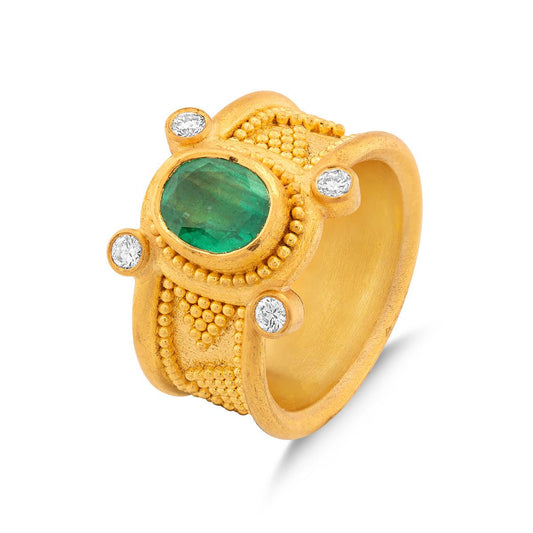 Etruscan Emerald and Granulation Ring