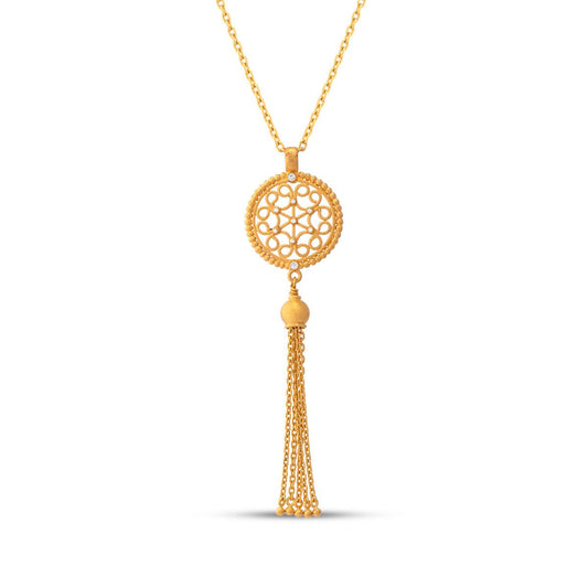 Filigree Medallion Tassel Pendant with Chain