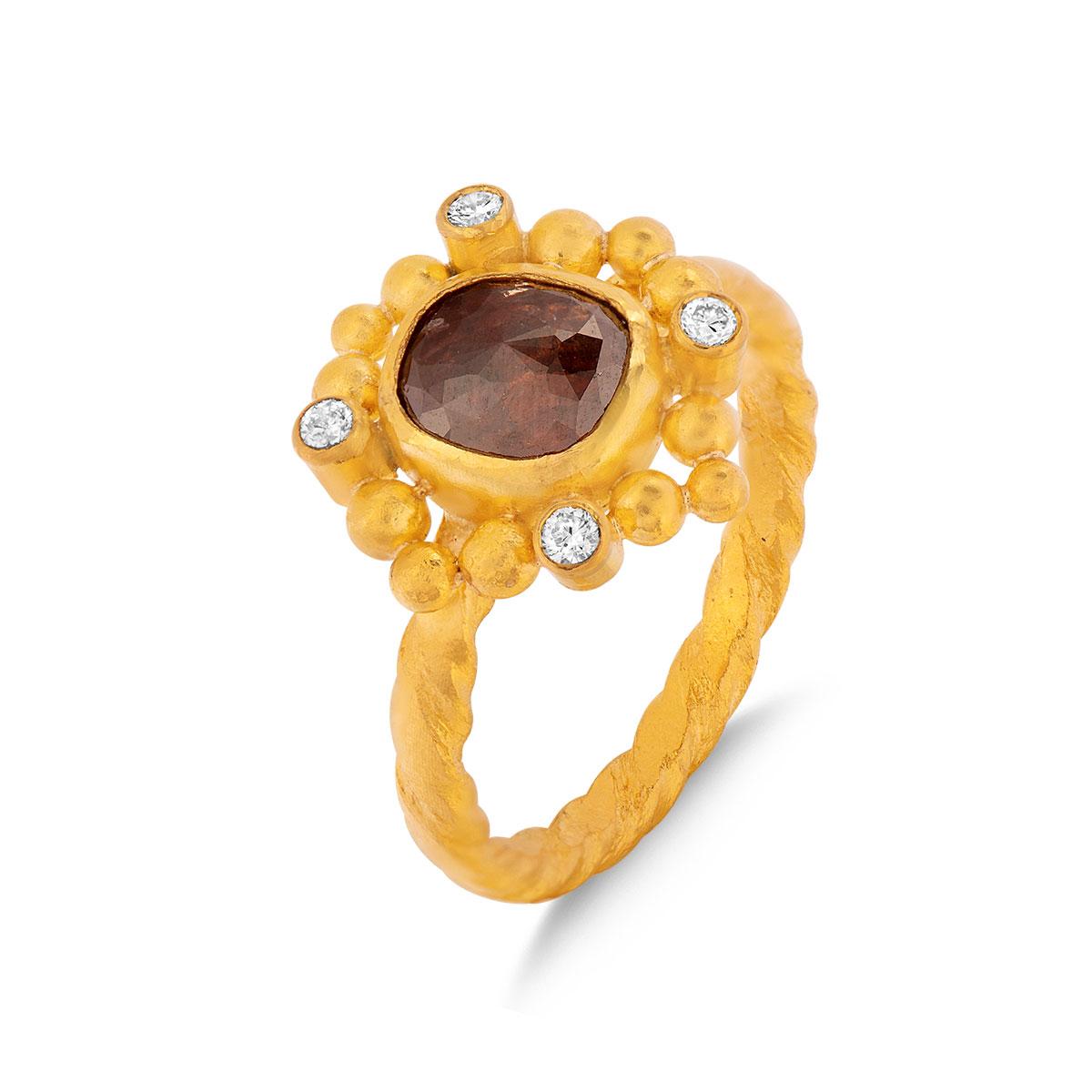 Rough Cognac Diamond Ring