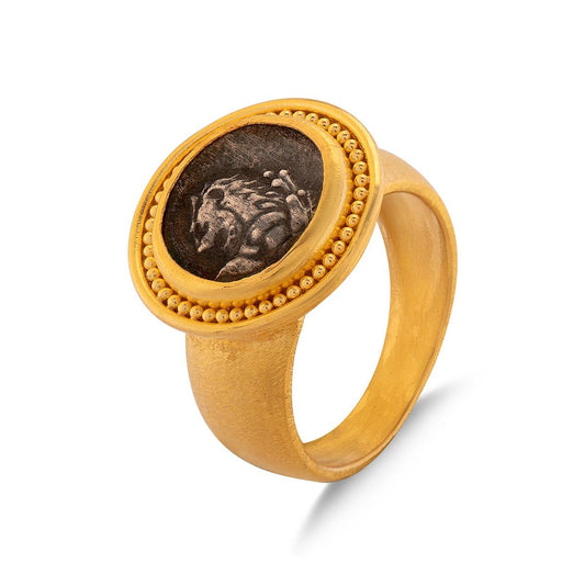 Greek Lion Coin Ring