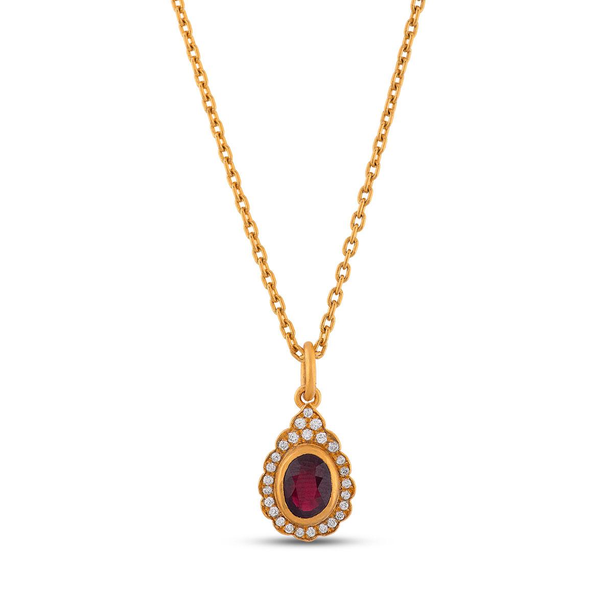 Diamond Pave Lotus Bud with Ruby Pendant