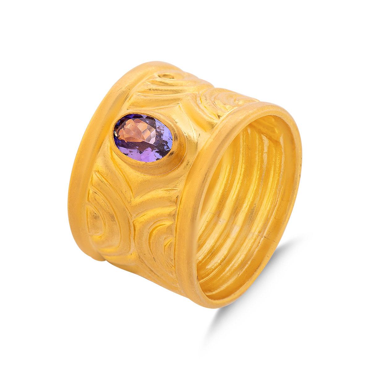 Repousse Cigar Band Ring Tanzanite