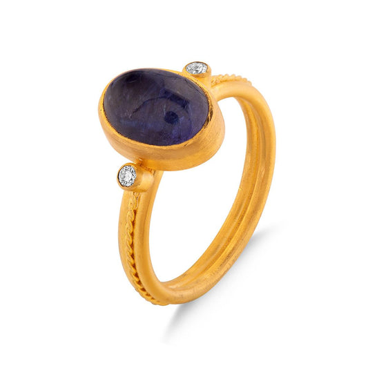 Twist Wire Ring with Cabochon Tanzanite and Diamond