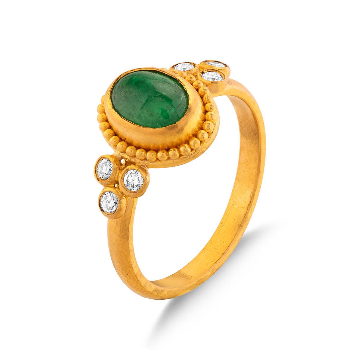 Emerald and Diamond Triad Ring