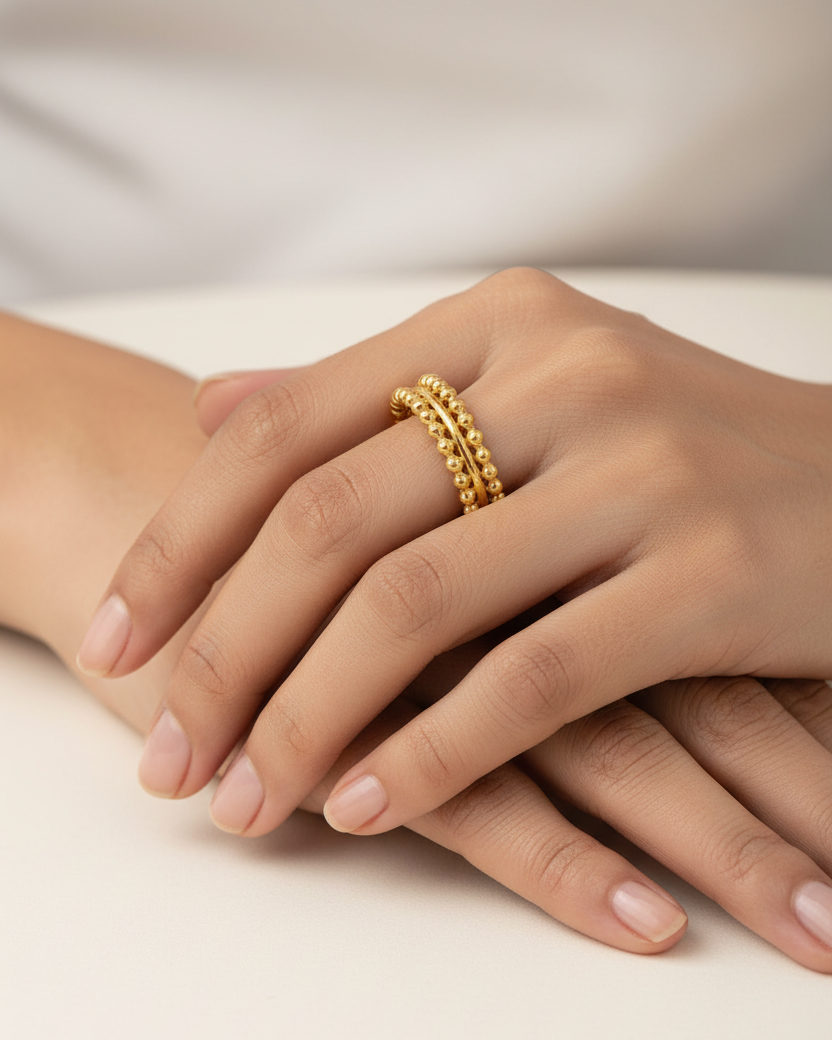 Double Row Beaded Band Ring