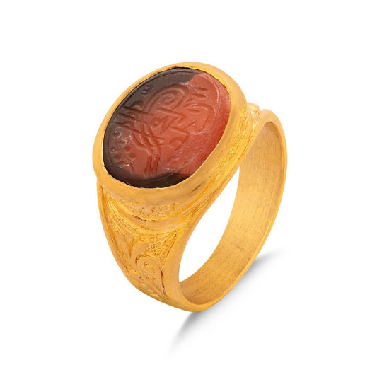 Ottoman Agate Seal Ring with Decorative Carvings