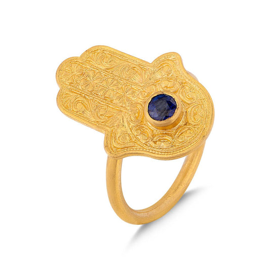 Hamsa Ring with Sapphire