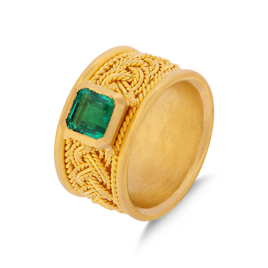 Braided Ring with Emerald