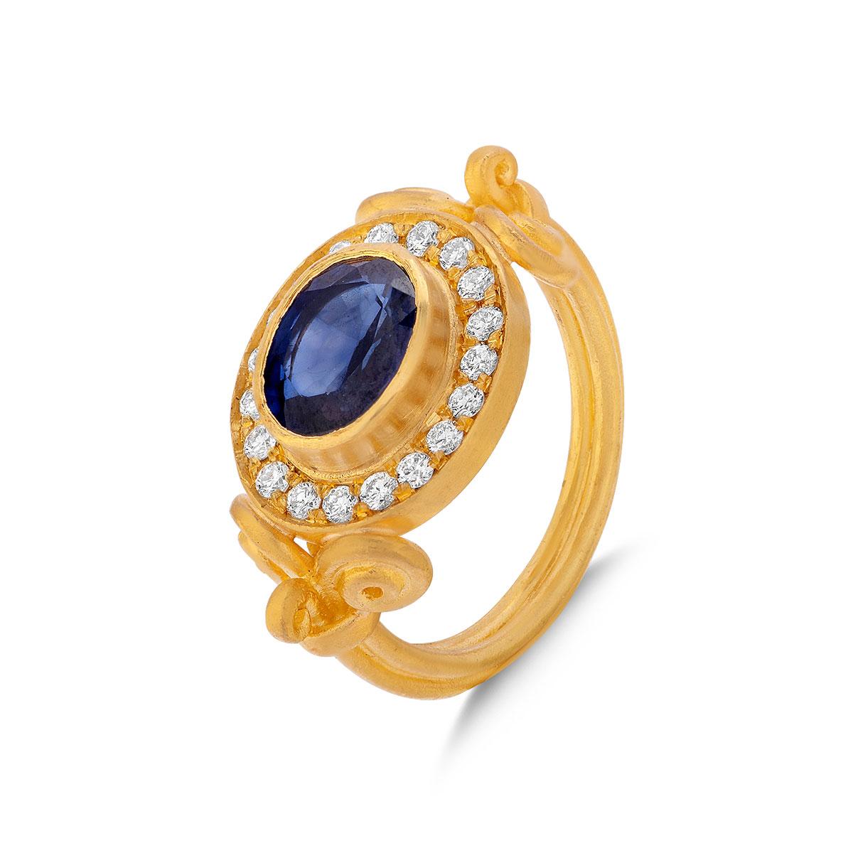 Ram's Head Sapphire Ring with Diamond Halo