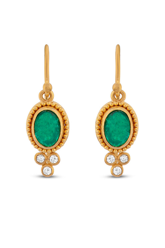 Emerald Cabochon Earrings with Granulation