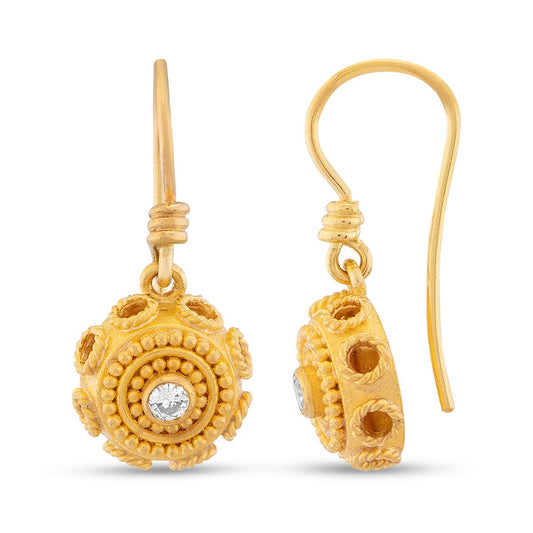 Domed Granulation Earrings with Diamond