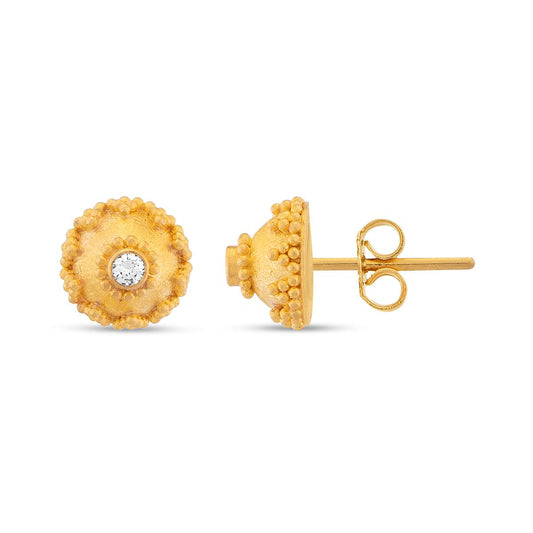 Domed Granulation Earrings with Diamond