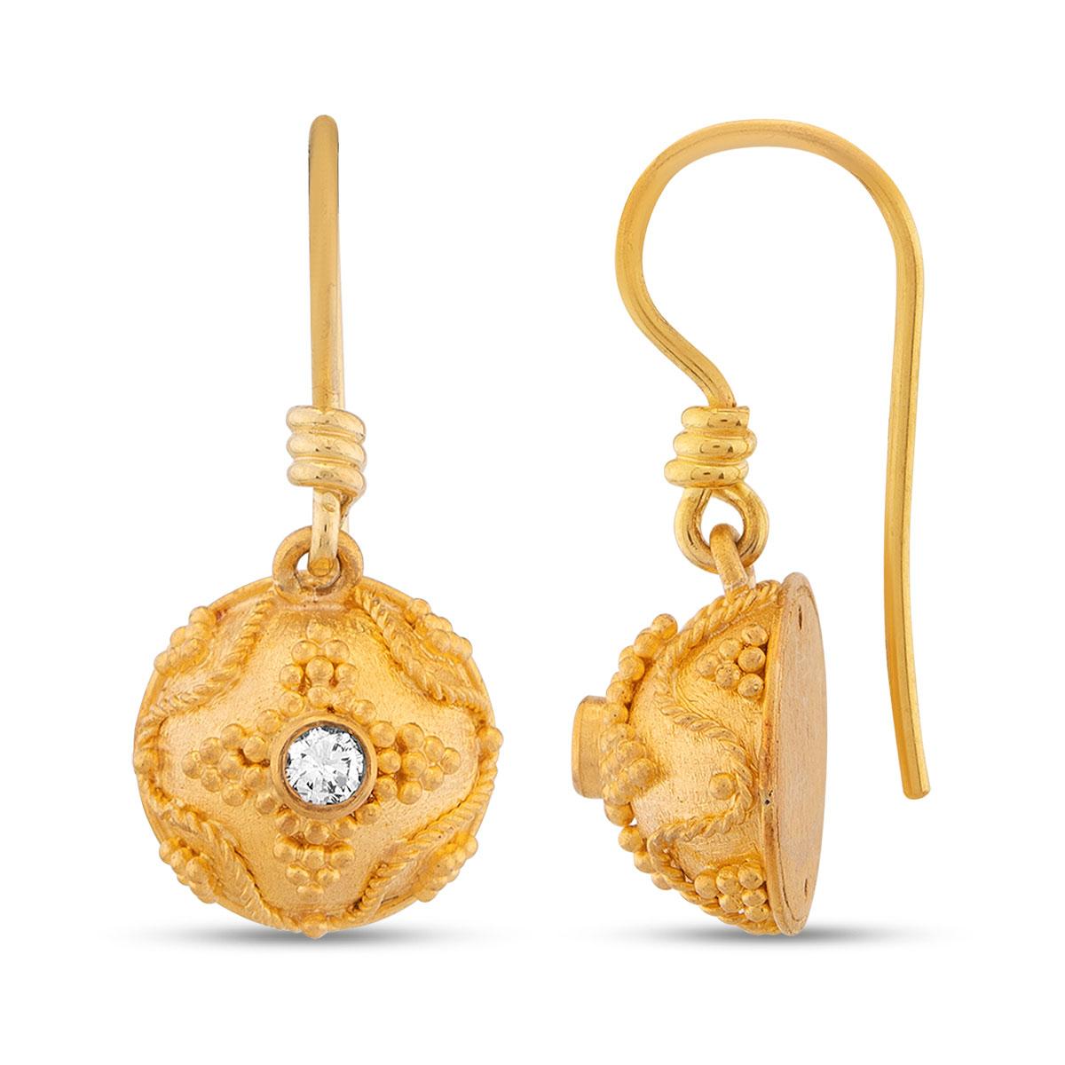 Domed Granulation Earrings with Diamond