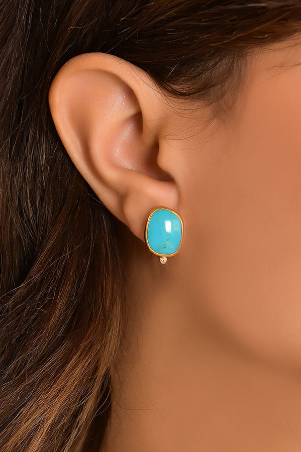 Turquoise Stud Earrings with Diamond