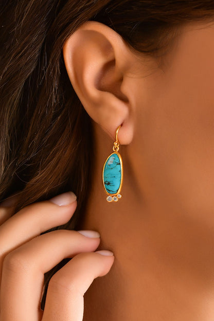 Turquoise Earrings with 3 Diamonds