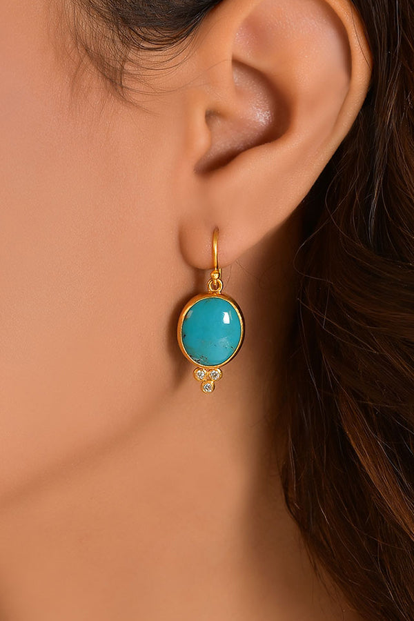 Turquoise Earrings with Diamond Triad