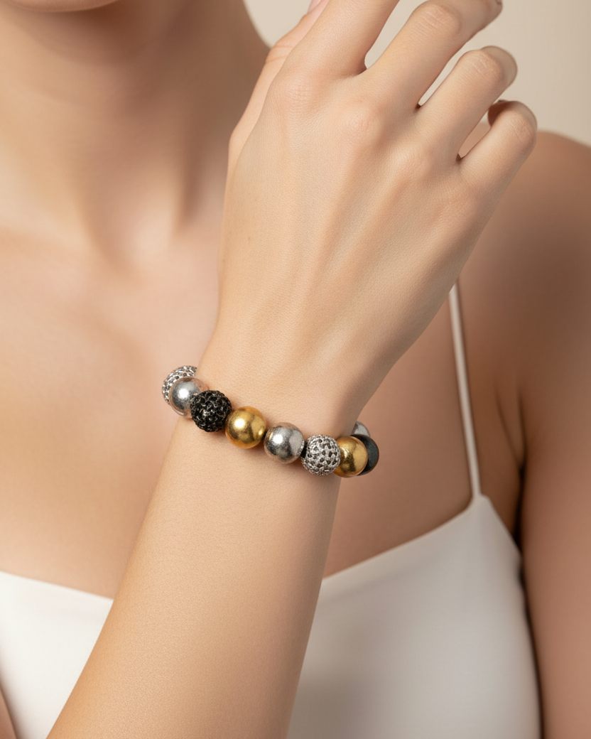 Gold And Silver Beaded Bracelet