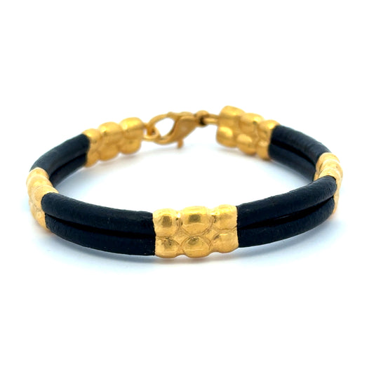 Black Double Cord Gold Banded Bracelet