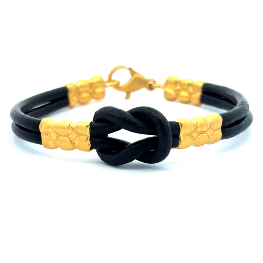 Knot of Herakles Black Leather Bracelet