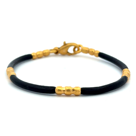 Embellished Brown Leather and 24k Gold Bracelet