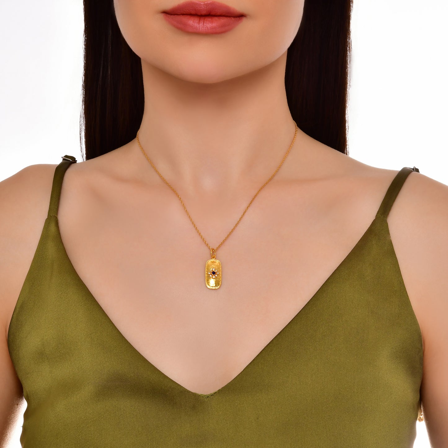 Rectangular Diamond And Sapphire Pendant