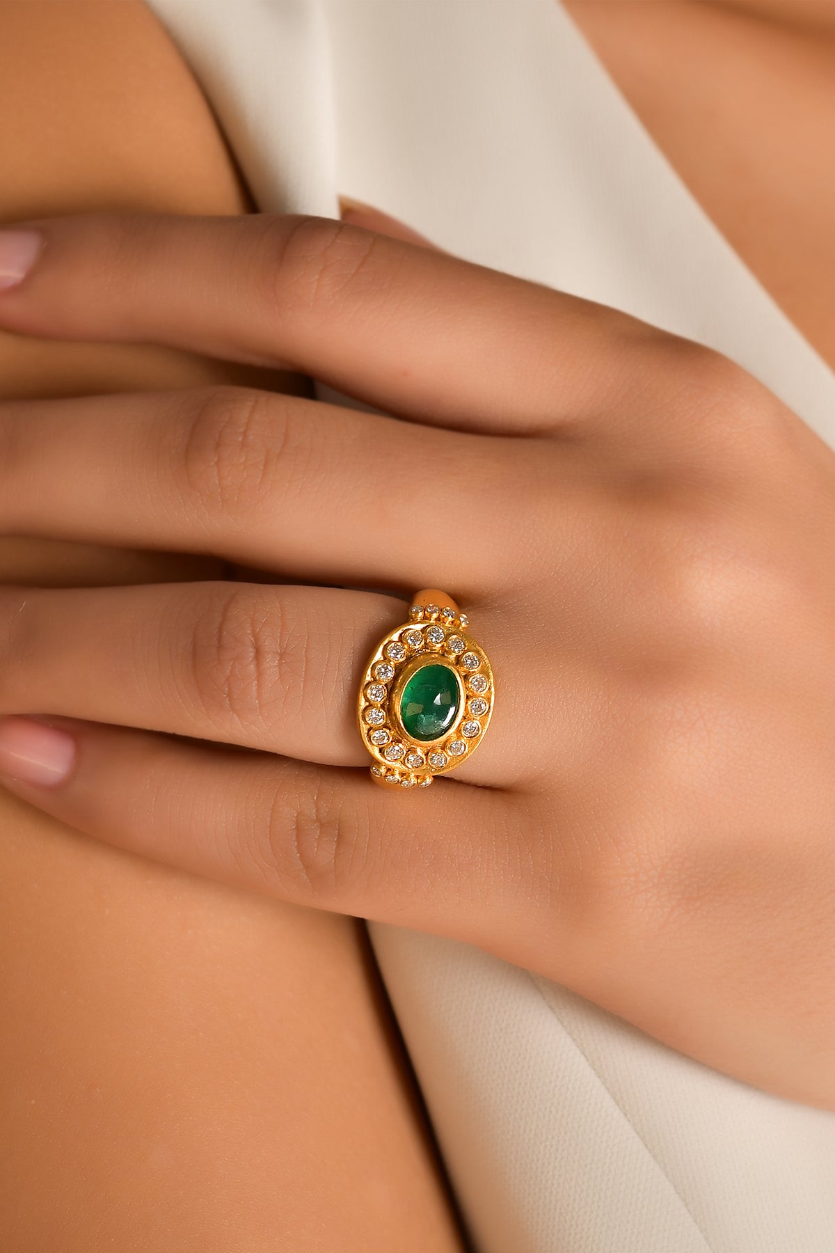 Classic Roman Ring with Emerald Cabochon