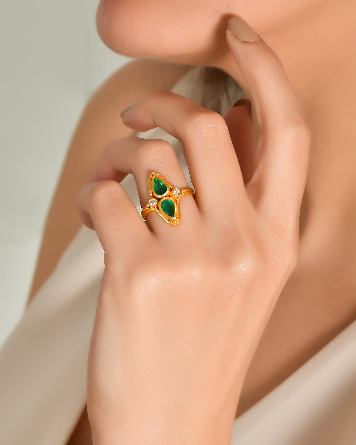 Twin Stone Ring with Emerald