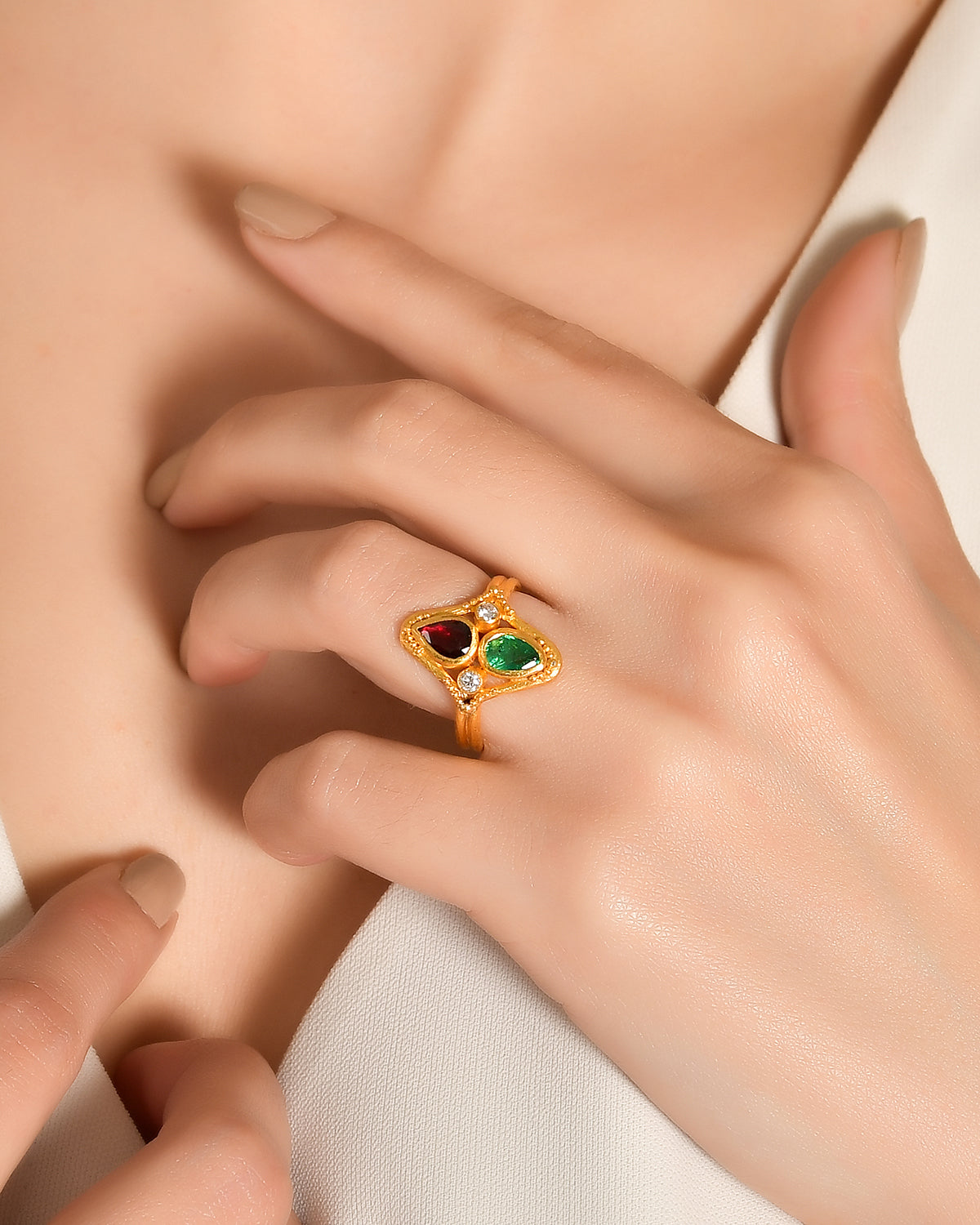 Twin Stone Ring with Emerald
