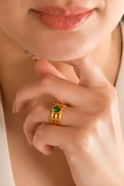 Triple Linear Emerald Ring