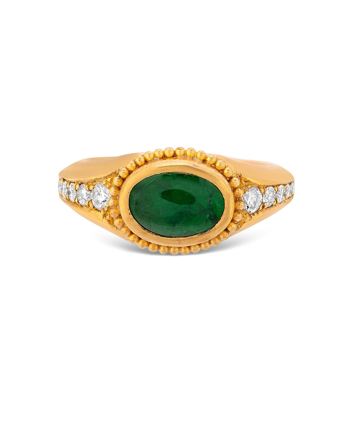 Emerald Cabochon Ring with Tapered Diamonds