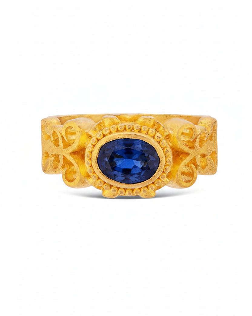 Ornate Sculpted Sapphire Ring