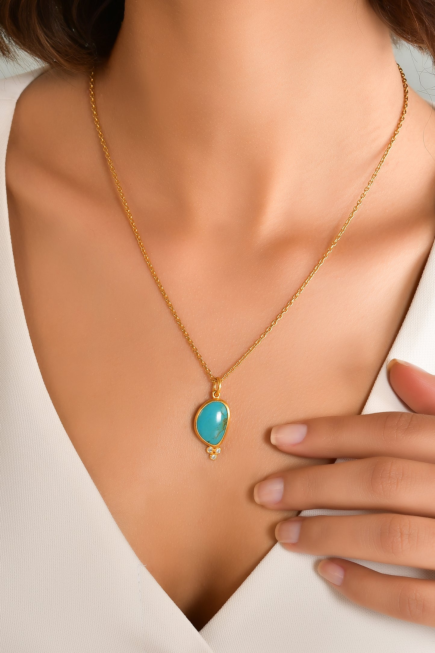 Turquoise Pendant with Diamond Triad