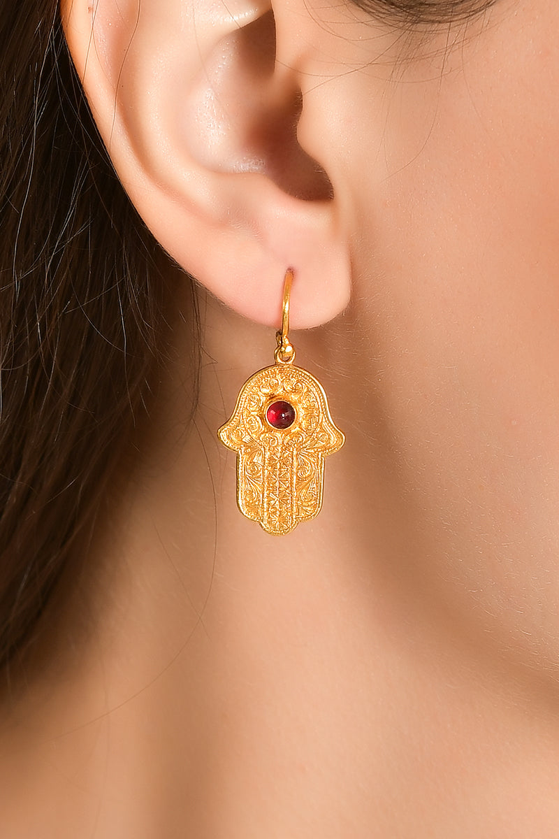 Hamsa Earrings Ruby