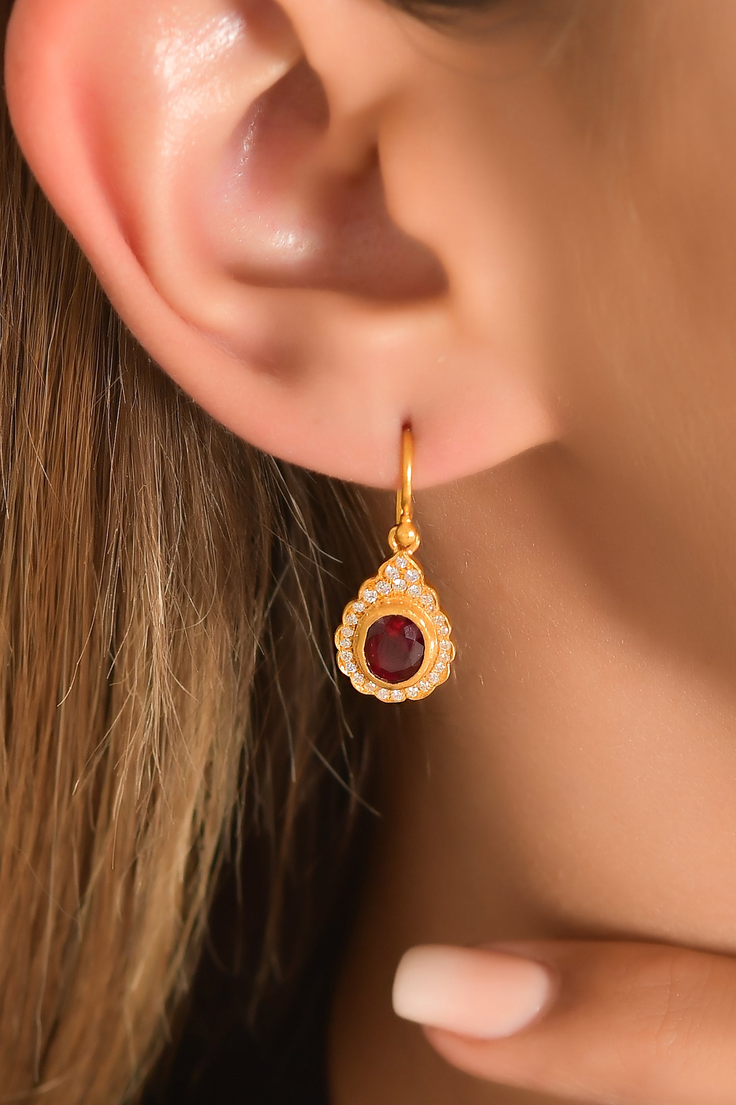 Diamond Pave Lotus Bud with Ruby Earrings