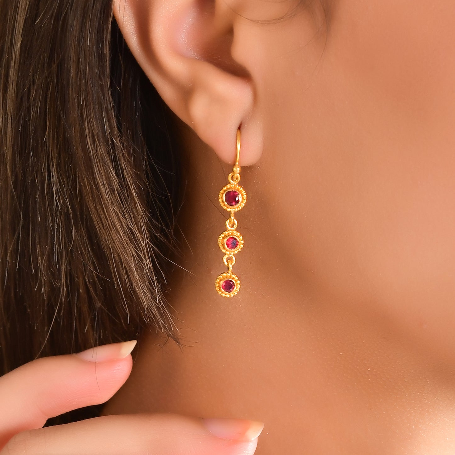 Granulated Bezel Drop Earrings