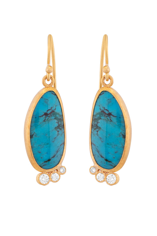 Turquoise Earrings with 3 Diamonds
