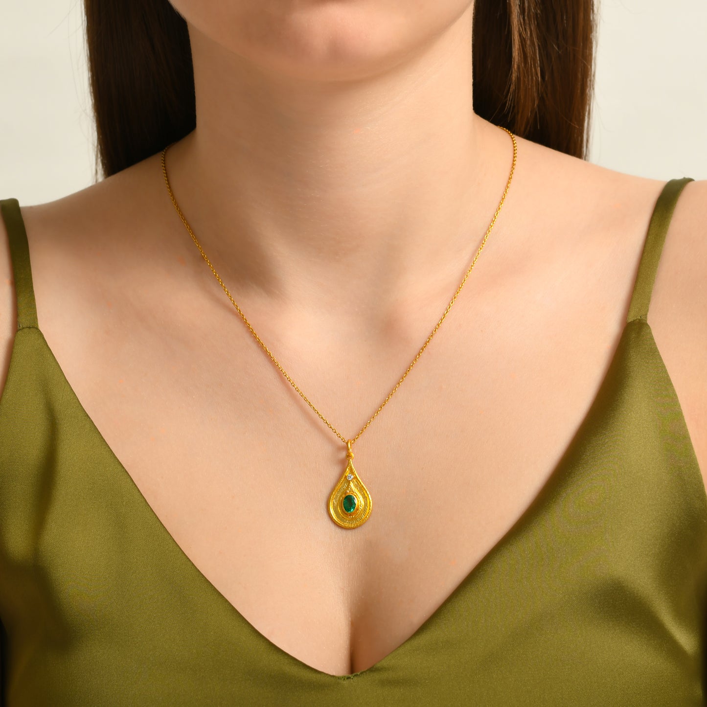 Drop Design Emerald And Diamond Pendant