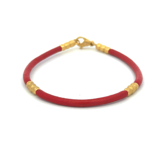 Minimalist Red Leather and 24k Gold Bracelet