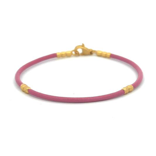 Minimalist Pink Leather and 24k Gold Bracelet
