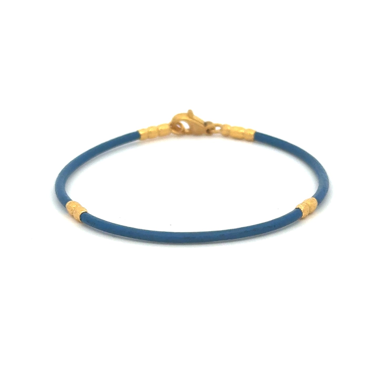 Minimalist Blue Leather and 24k Gold Bracelet