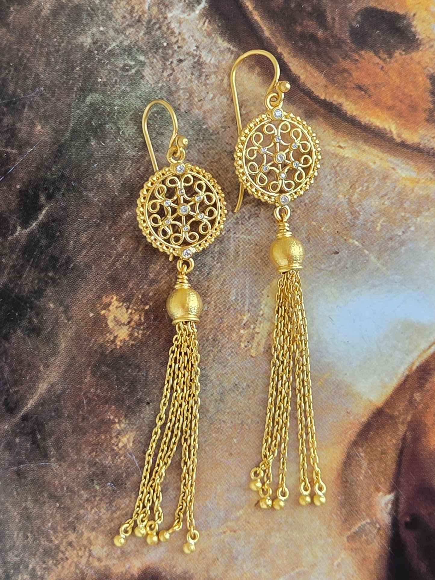 Filigree Medallion Tassel Earrings