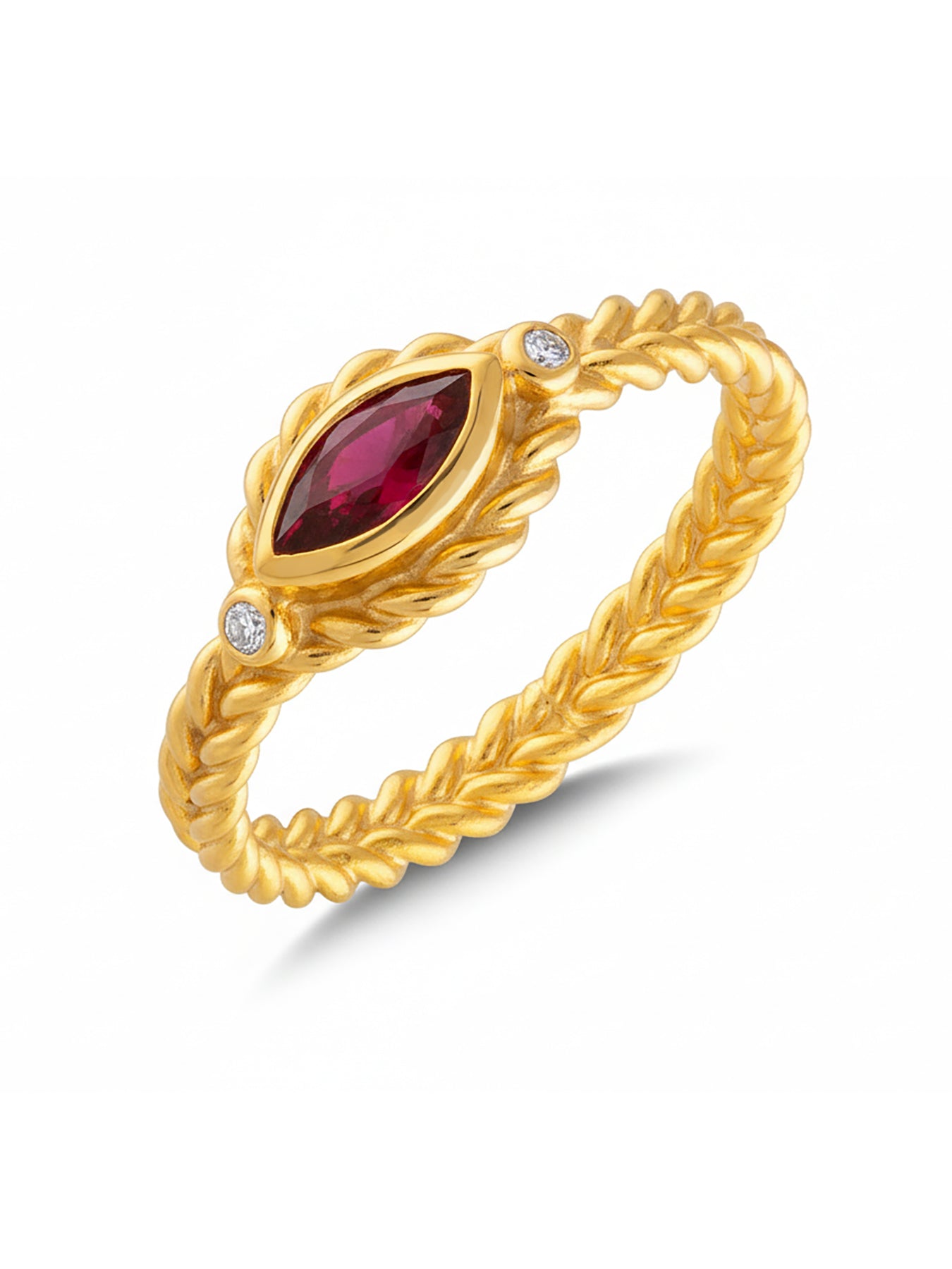 Marquise Cut Ruby Rope Twist Ring